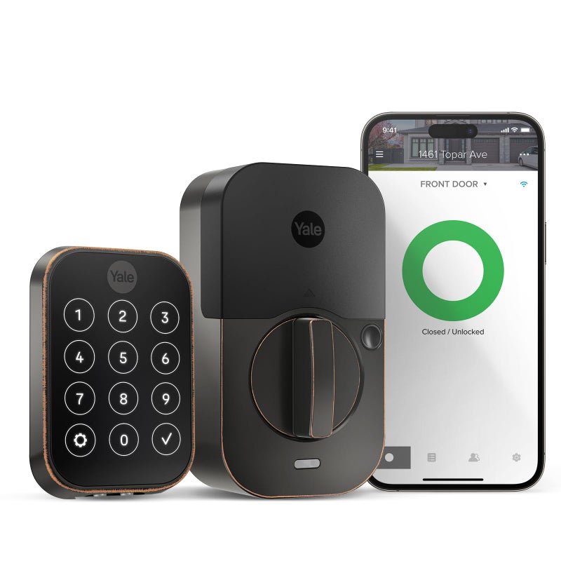Yale Security قفل باب دخول ذكي بدون مفتاح من Yale Assure Lock 2 Deadbolt برونزي مطلي بالزيت مع لوحة مفاتيح متصلة بالواي فاي لإدخال الرمز والوصول عن بعد YRD450-WF1-0BP - Image 1